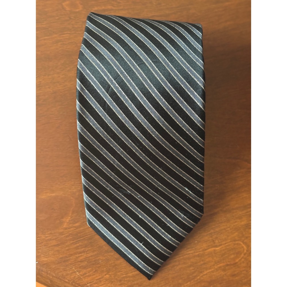 Stafford Signature Tie Mens Black Silver Gold Striped Silk Blend Excellent